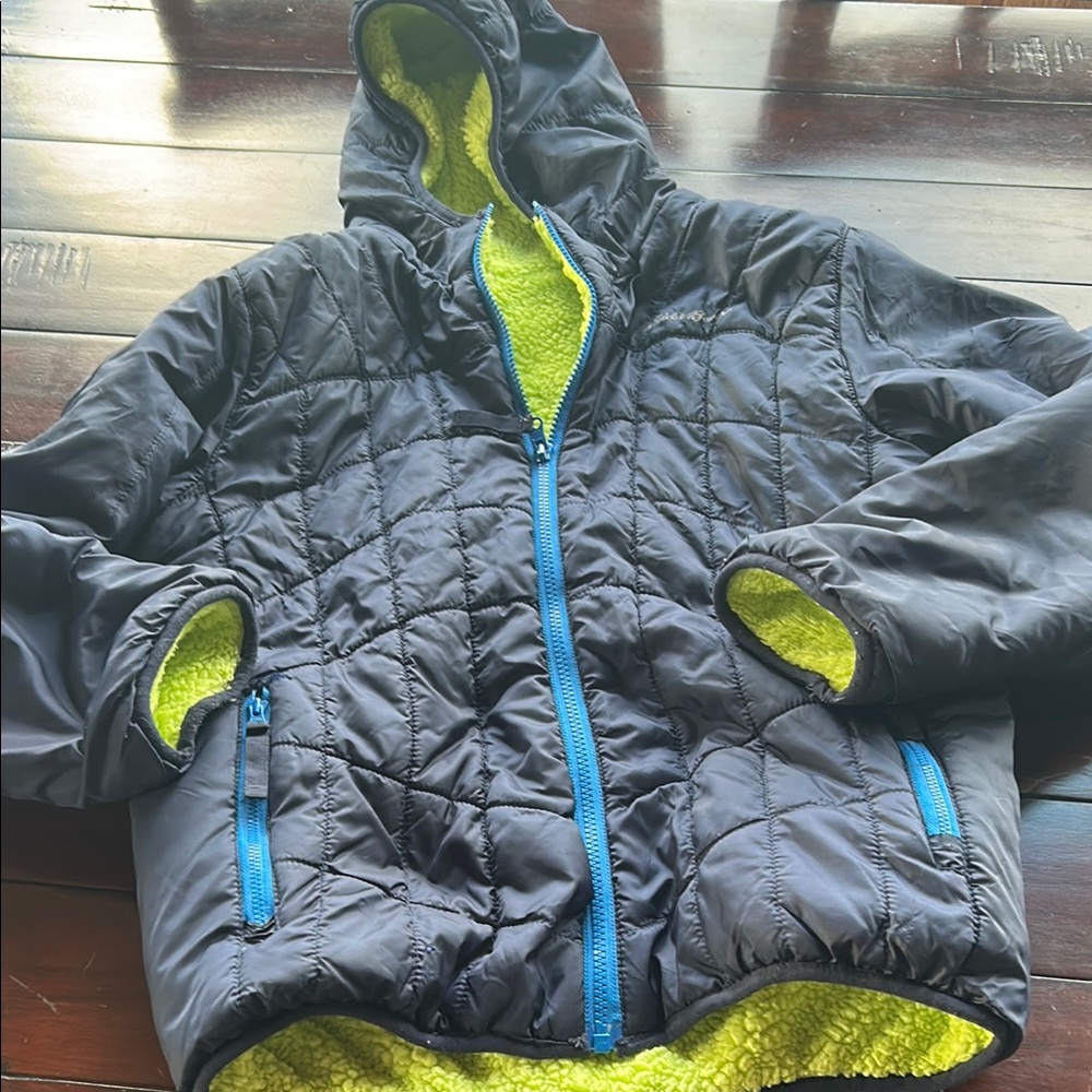 Eddie Bauer reversible youth puffy fleece jacket